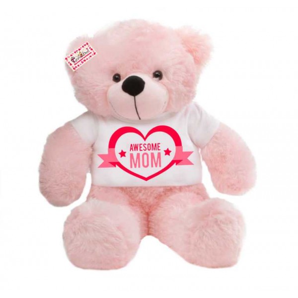 2 feet big pink teddy bear wearing Awesome Mom T-shirt